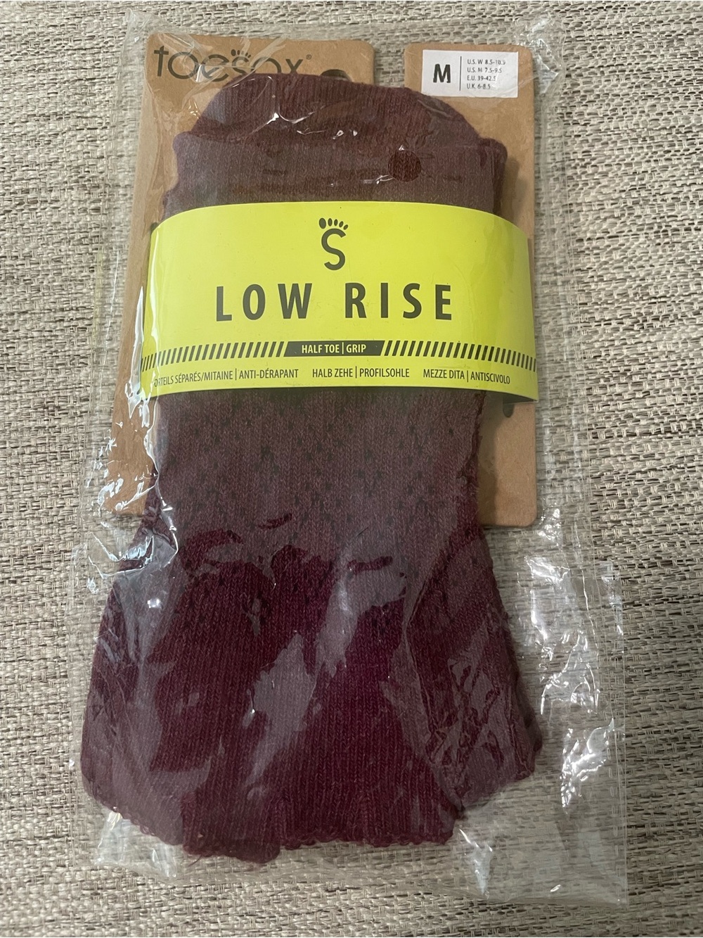 Toesox Low Rise Half Toe Grip Socks  Medium Vixen Diamond Burgundy Yoga Barre